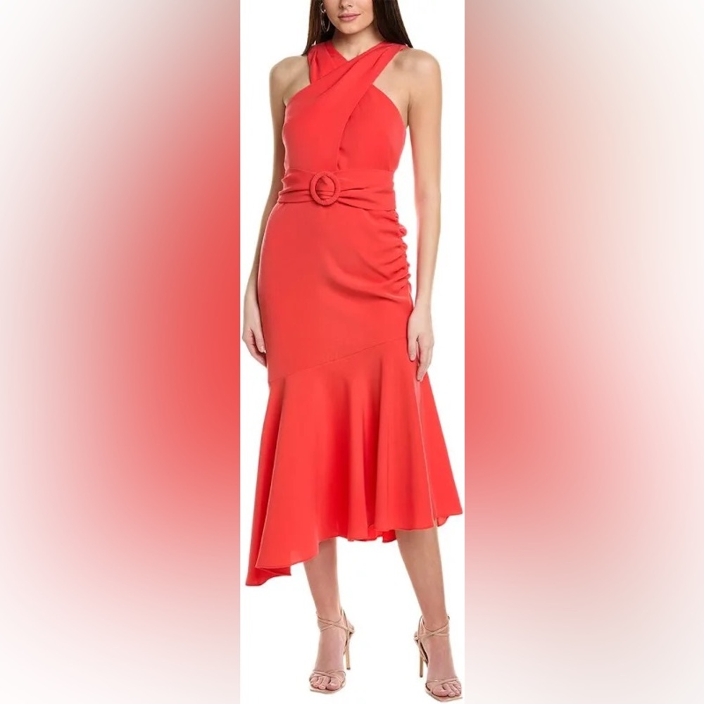 Sachin & Babi Naomi Coral Halter Midi Mermaid Dress